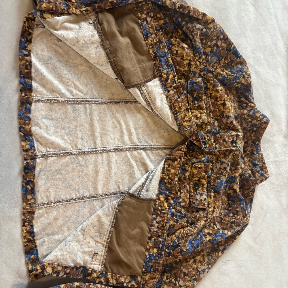 Christopher & Banks Printed Denim Jacket Brown Blue Abstract Floral M - Picture 11 of 11